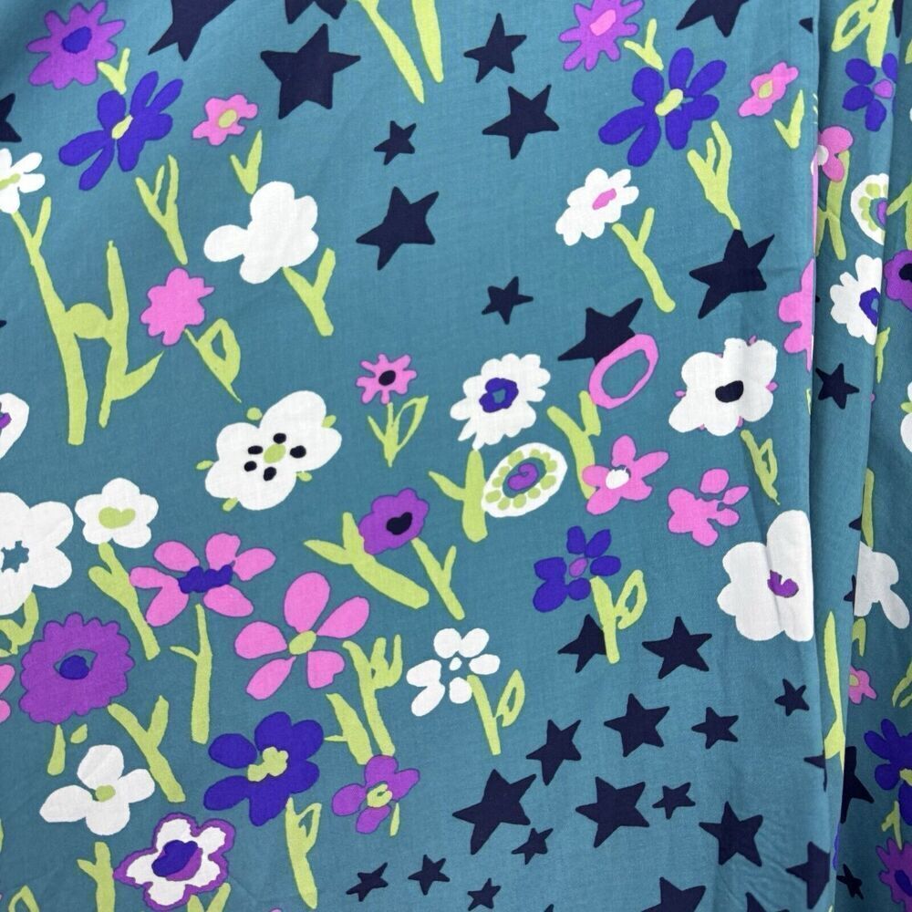 ModCloth Floral Midi Dress Small Teal Multicolor Stars Asymmetric Hem Fairy Y2K - Picture 5 of 15